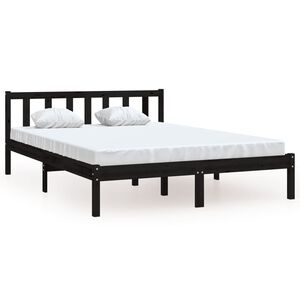 vidaXL Okvir za krevet od masivne borovine crni 135x190 cm bračni