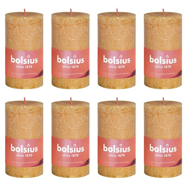Bolsius rustične debele svijeće Shine 8 kom 100 x 50 mm žuta boja saća