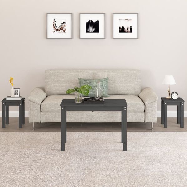 vidaXL Uklapajući stolići 3 kom sive od masivne borovine