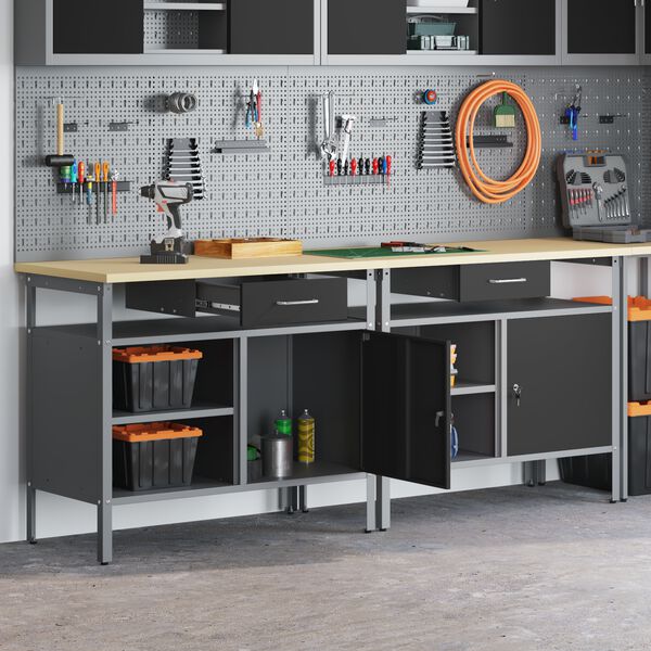 vidaXL Set radnog stola s ladicama 2 pcs Crna i Siva 200 x 55 x 85 cm