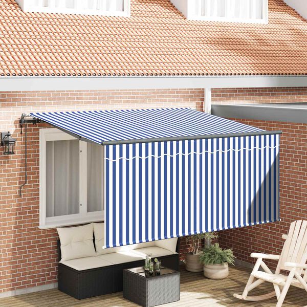 vidaXL Skrovita tenda Plava i bijela 300 x 200 cm Poliester i aluminij