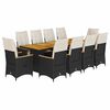 vidaXL 11-dijelni vrtni bistro set od poliratana s jastucima crni