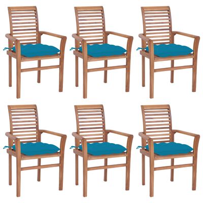 vidaXL Blagovaonske stolice sa svjetloplavim jastucima 6 kom tikovina