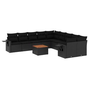 vidaXL 11-dijelni set vrtnih sofa od poliratana s jastucima crni