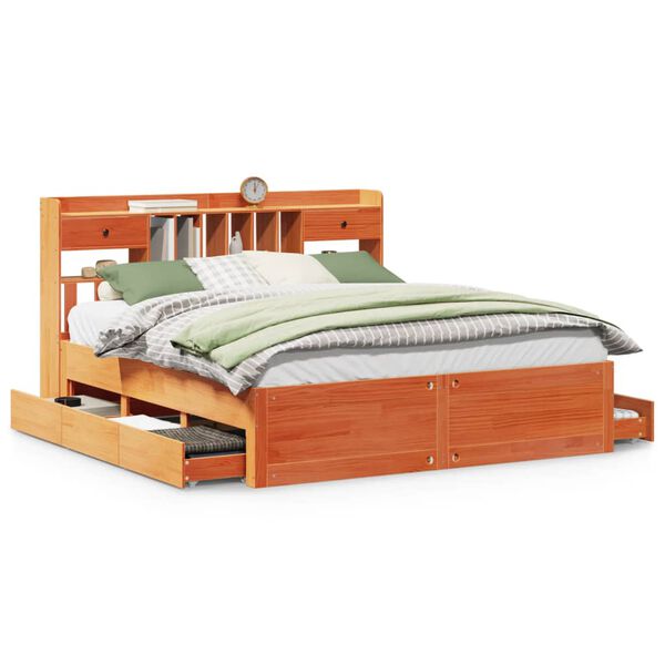 vidaXL Krevet s regalom za knjige bez madraca 200x200 cm od borovine