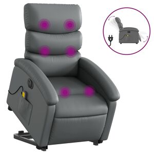 vidaXL Električni masažni naslonjač na podizanje od umjetne kože siva
