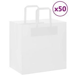 vidaXL Papirnate vrećice 50 kom s ručkama bijele 26x17x25 cm