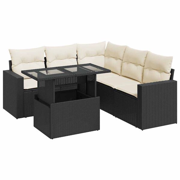 vidaXL 6-dijelni set vrtnih sofa s jastucima crni od poliratana