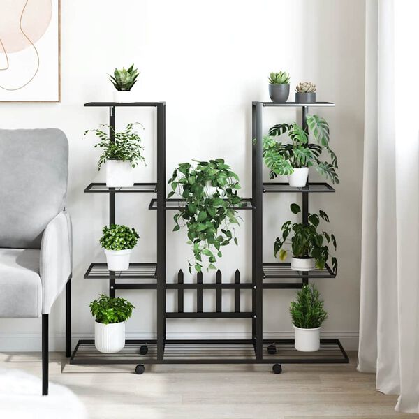 vidaXL Stalak za cvijeće s kotačima 94,5x24,5x91,5 cm crni željezni