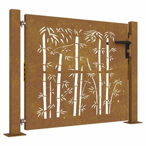 vidaXL Vrtna vrata 100x75 cm Corten čelik dizajn od bambusa
