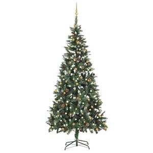 vidaXL Umjetno osvijetljeno božićno drvce s kuglicama 210 cm