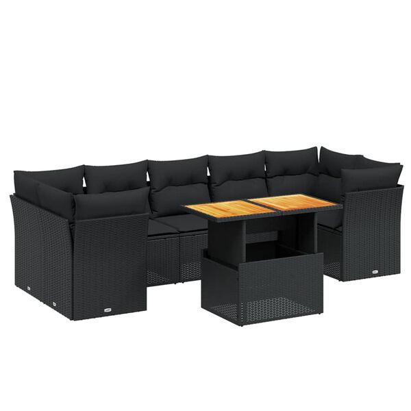 vidaXL 8-dijelni set vrtnih sofa od poliratana s jastucima crni