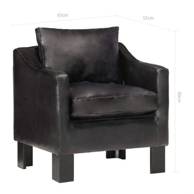 vidaXL Zaobljena fotelja od prave kože crna