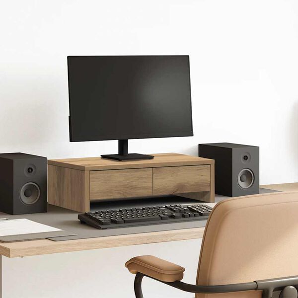 vidaXL Stalak za monitor s ladicama boja hrasta 50x27x15 cm drveni