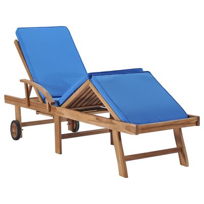 vidaXL Ležaljke za sunčanje s jastucima 2 kom masivna tikovina plave