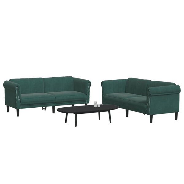 vidaXL 2-dijelni set sofa tamnozeleni bar&scaron;unasti