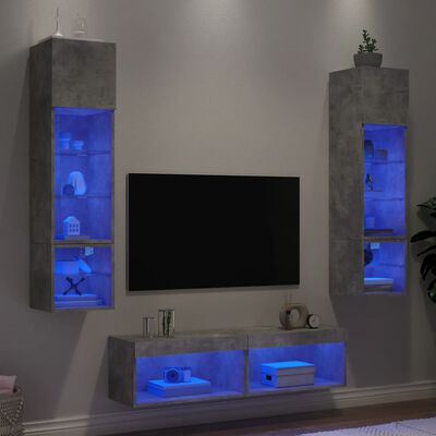 vidaXL 6-dijelni zidni TV elementi s LED svjetlima boja betona drveni