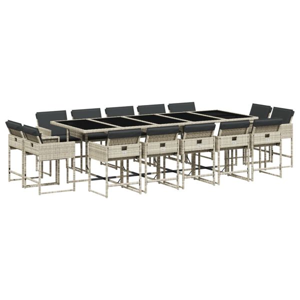 vidaXL 15-dijelni vrtni blagovaonski set s jastucima svijetlosivi