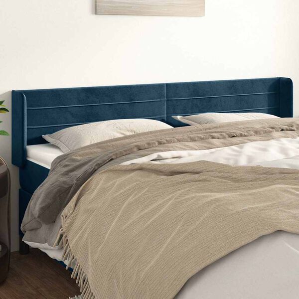 vidaXL Uzglavlje s u&scaron;ima tamnoplavo 183x16x78/88 cm bar&scaron;unasto