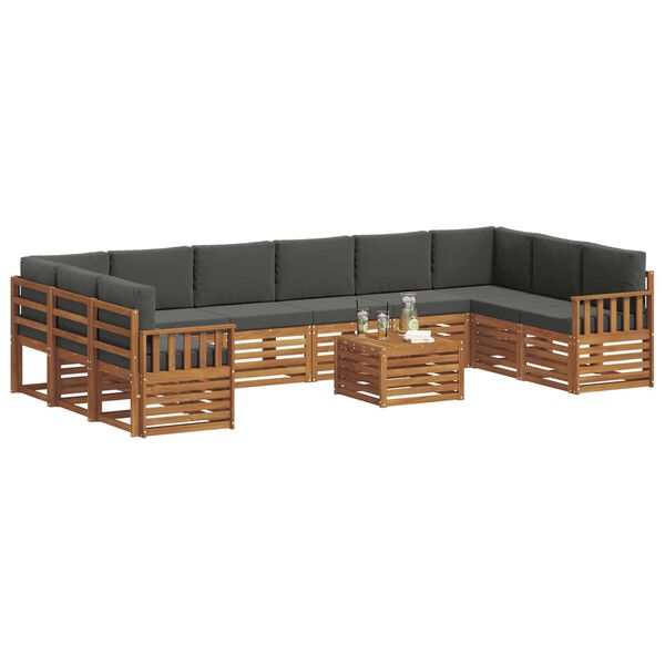 vidaXL Setovi sofa 11 pcs Prirodna i antracit Čvrsto drvo akacije