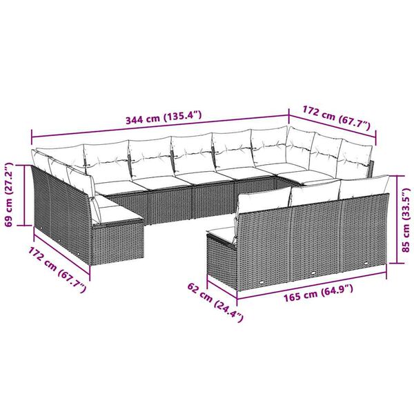 vidaXL 13-dijelni set vrtnih sofa poliratan s jastucima svijetlosivi