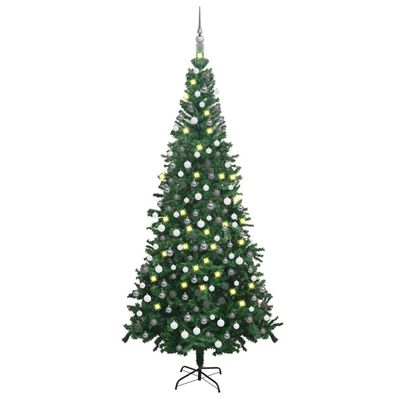 vidaXL Umjetno osvijetljeno božićno drvce s kuglicama L 240 cm zeleno