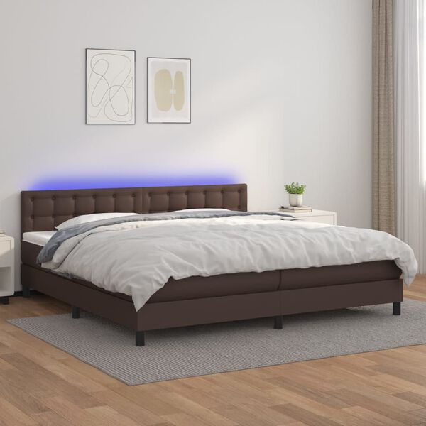 vidaXL Krevet box spring s madracem LED smeđi 200x200 cm umjetna koža