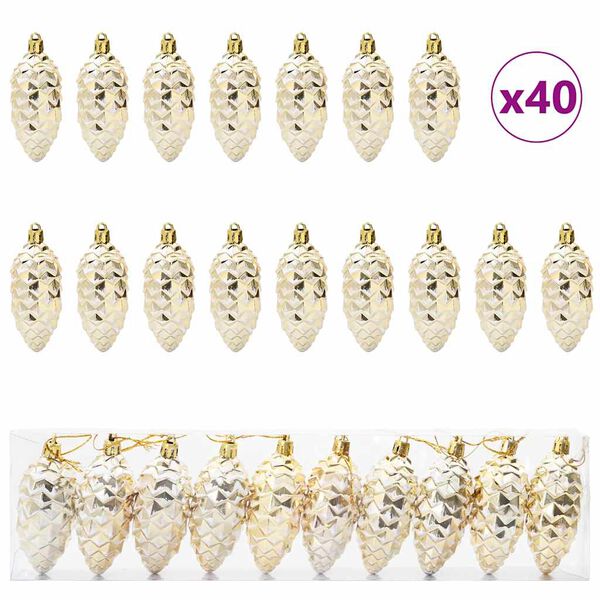 vidaXL Božićna kuglica s četinicom 40 pcs Zlatno Plastika