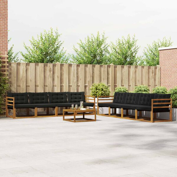 vidaXL Set vanjskih sofa s jastukom 9 pcs Prirodna i crna