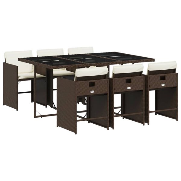 vidaXL 7-dijelni vrtni blagovaonski set s jastucima poliratan smeđi