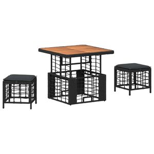 vidaXL Vrtni set za objed 3 pcs Crna i Siva Poli Ratan i Drvo Akacije