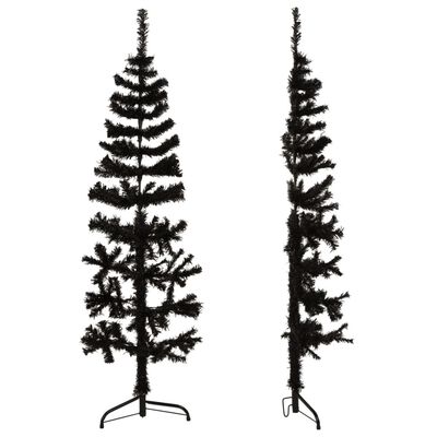 vidaXL Tanka umjetna polovica božićnog drvca sa stalkom crna 150 cm