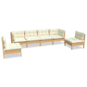 vidaXL 6-dijelna vrtna garnitura od borovine s krem jastucima