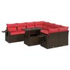 vidaXL 9-dijelni set vrtnih sofa poliratan i bagrem s jastucima smeđi