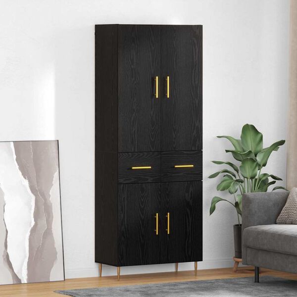 vidaXL Highboard Zidne Crni hrast 69,5 x 34 x 180 cm Konstruirano drvo