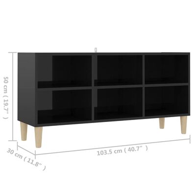 vidaXL TV ormarić s nogama od masivnog drva sjajni crni 103,5x30x50 cm