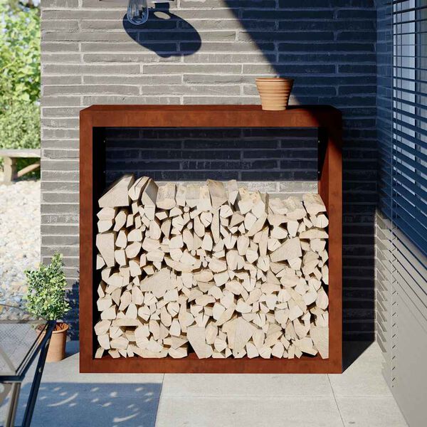 vidaXL Stalak za drva za ogrjev 100x40x100 cm Pohabani čelik