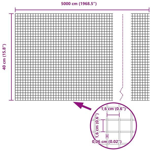 vidaXL Zavarena žičana ograda Srebrno 0.4 x 50 m