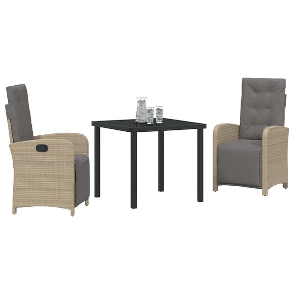 vidaXL Vrtni set za objed s jastukom 3 pcs Bež poliratan