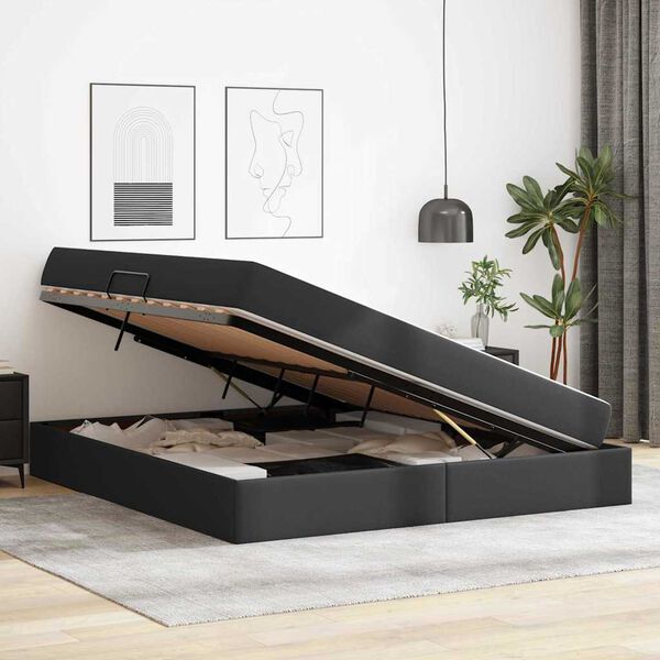 vidaXL Krevet s madracem i skladi&scaron;tem s madracem 2 pcs Crna Koža