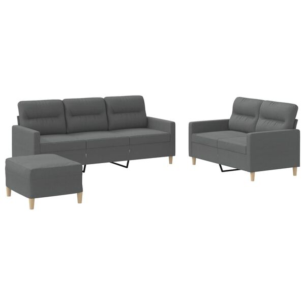 vidaXL 3-dijelni set sofa s jastucima tamnosivi od tkanine