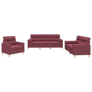 vidaXL 3-dijelni set sofa s jastucima crvena boja vina od tkanine