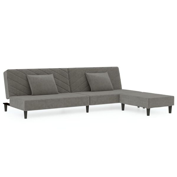 vidaXL Dvosjed na razvlačenje jastuci i tabure svjetlosivi bar&scaron;unasti