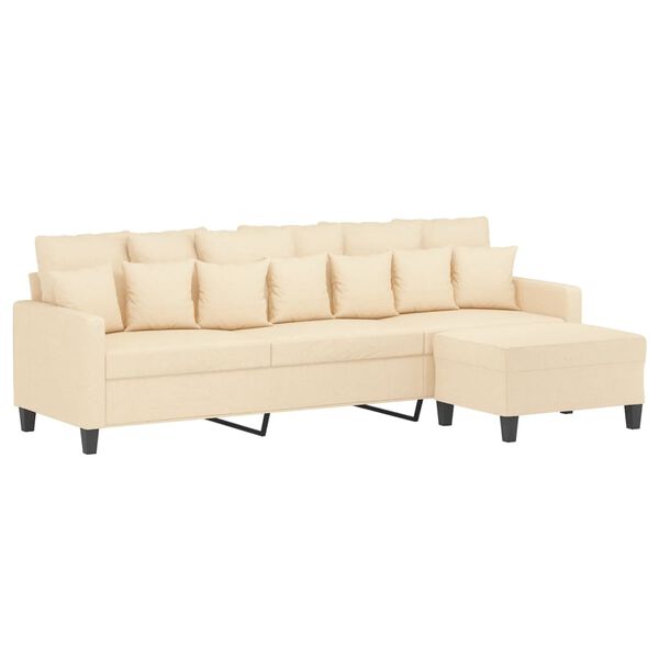 vidaXL Trosjed s tabureom krem 210 cm od tkanine