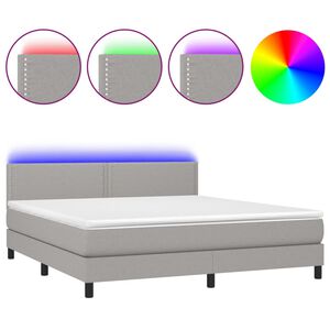 vidaXL Krevet box spring s madracem LED svjetlosivi 180x200 cm tkanina