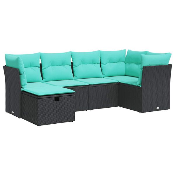 vidaXL 6-dijelni set vrtnih sofa s jastucima crni od poliratana
