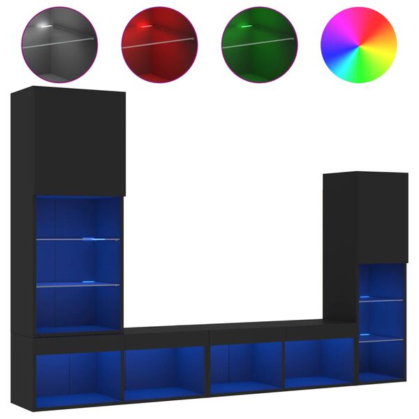 vidaXL 4-dijelni zidni TV elementi s LED svjetlima crni drveni