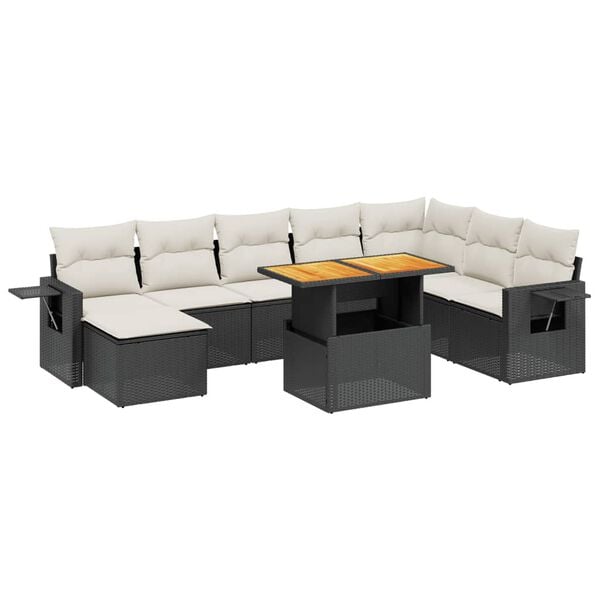 vidaXL 9-dijelni set vrtnih sofa s jastucima crni od poliratana