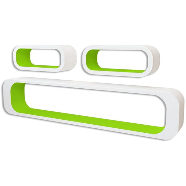 3 Bijelo-Zelene Zidne Police od MDF-a Kockaste za Knjige/DVD