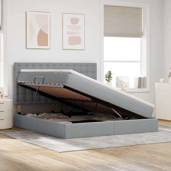 vidaXL Krevet s prostorom za pohranu s LED-om Svijetlo siva Poliester